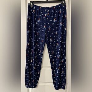 #z095 - Soft Ribbed Pajama Sleep Lounge Jogger Pants Blue Joy Dogs in Santa Hats